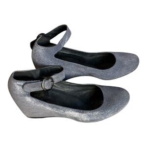 Sundance Moonlight Gray Shimmer Ballet Mary Jane Italian Made Wedges size 38